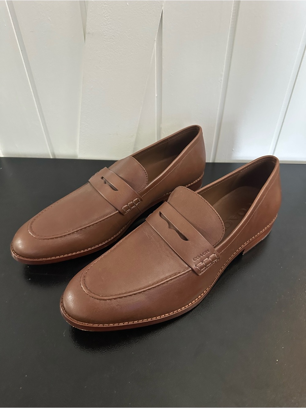 Coach Men’s Leather Penny Loafers in Chestnut Brown - Size 12 D